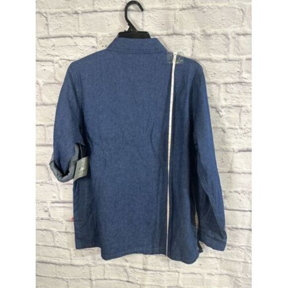 Gloria Vanderbilt Dark Blue Denim Button Front Blouse Size L&M Long Sleeve Shirt - Picture 10 of 16